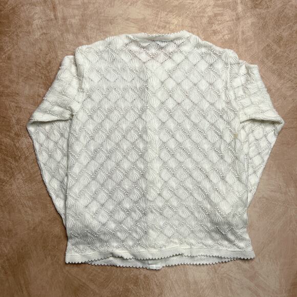 Vintage 60s Jason Maxwell Seashell Crochet Knit Cardigan Sweater White Coquette - Picture 3 of 6